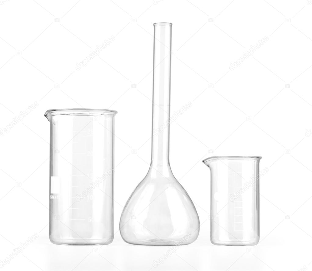 Empty laboratory glassware isolated on white