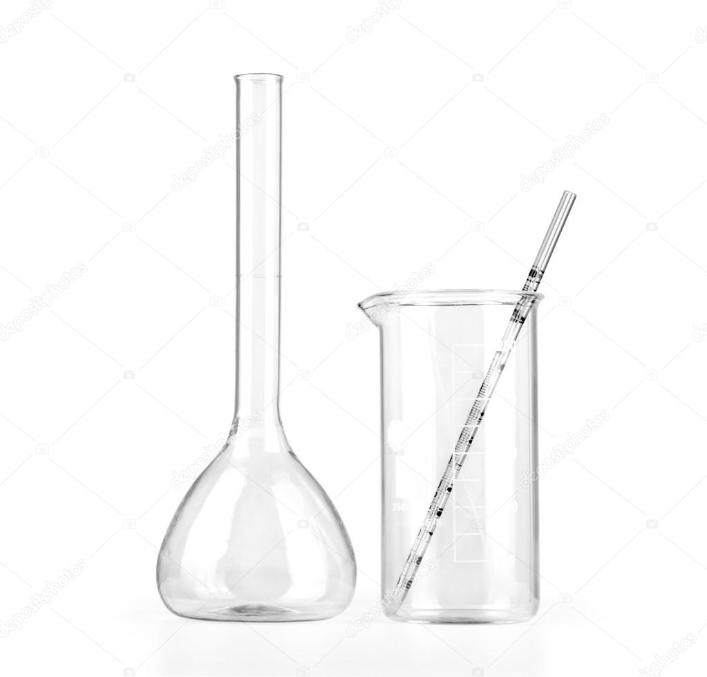 Empty laboratory glassware isolated on white