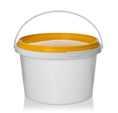 White plastic bucket with lid on a white background. clipart