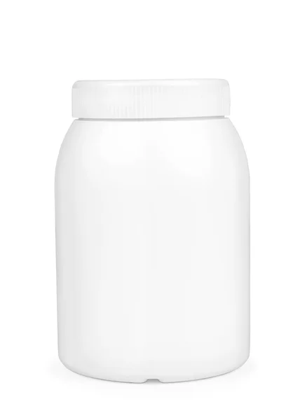 Fehér pirulát üveg fehér háttér. — Stock Fotó