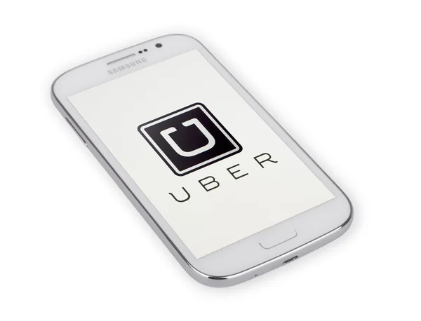 : Uber  mobile apps. Uber - Company of San Francisco, established under the eponymous mobile application for searching, calling and paying a taxi or private drivers. — Stock Photo, Image