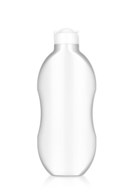 Beyaz plastik şişe şampuan, saç kremi, saç durulama, jel, beyaz bir arka plan üzerinde izole.