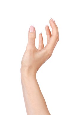 Beyaz arka plan üzerine açık kadın eli.