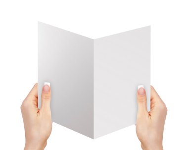 boş bir beyaz kağıt üzerine beyaz izole holding eller