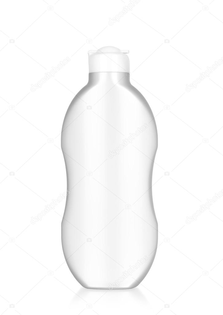 White plastic bottle of shampoo, conditioner, hair rinse, gel, isolated on a white background.