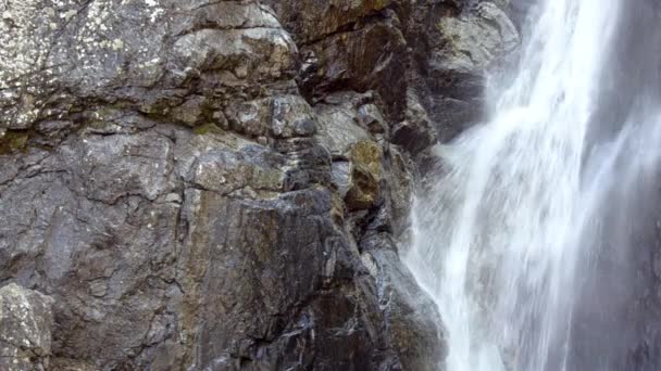 风雨如磐瀑布流运行的悬崖下。Gveletskie 瀑布。格鲁吉亚高加索. — 图库视频影像