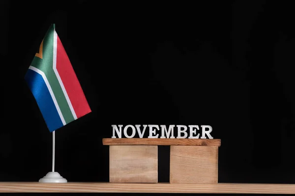 Calendário Madeira Novembro Com Bandeira Rsa Fundo Preto Datas África — Fotografia de Stock