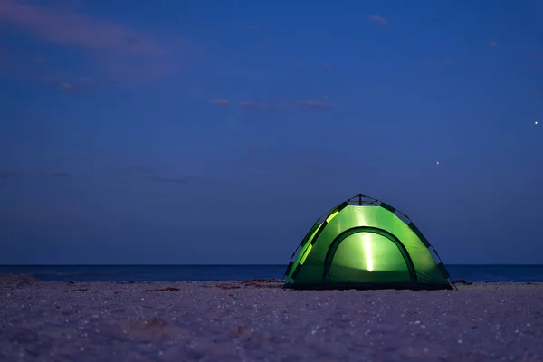 Tent Lit Night Tent Starry Sea — Stock Photo, Image