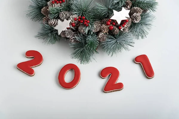 2021 Рік Новий Різдвяний Вид Біле Тло Новим Роком 2021 — стокове фото