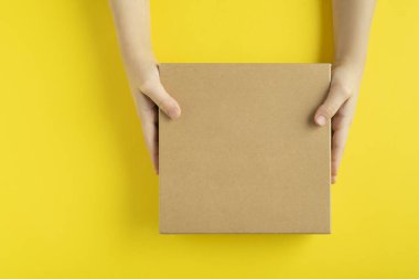 Sarı arkaplan manzaralı el işi kutular. Uzayı kopyala Model