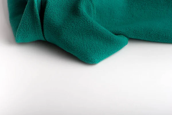 Green Cloth White Background Textile Sewing Fleece Fabric Folded — Stock Photo, Image