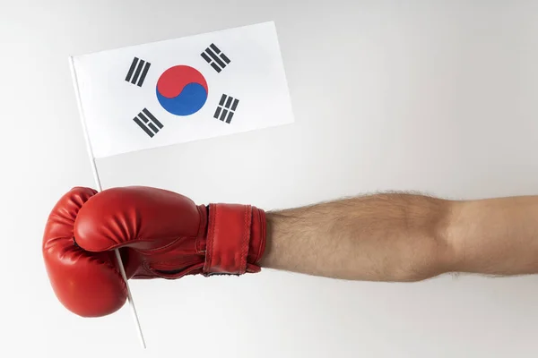 Luva Boxe Com Bandeira Coreia Sul Boxer Tem Bandeira Coreia — Fotografia de Stock