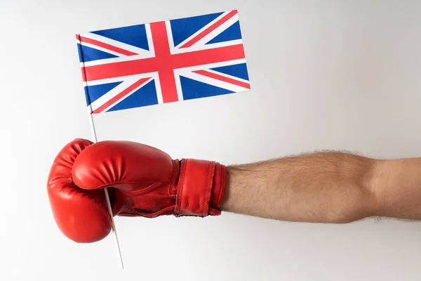 Πυγμαχία Γάντι Σημαία Της Μεγάλης Βρετανίας Μπόξερ Κρατάει Σημαία Της — Φωτογραφία Αρχείου