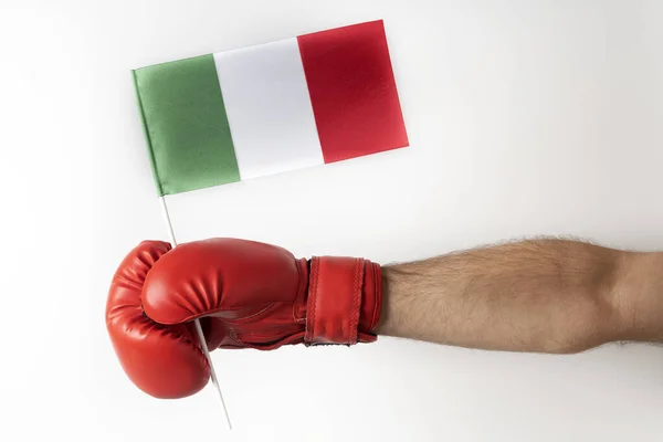Luva Boxe Com Bandeira Italiana Boxer Tem Bandeira Itália Fundo — Fotografia de Stock