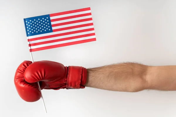 Boxing Glove Usa Flag Boxer Holds Flag United States White — Stock Photo, Image