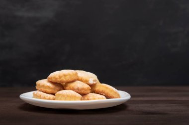 Homemade baking. Shortbread. Appetizing sand cookies. Baking for tea. Copy space.