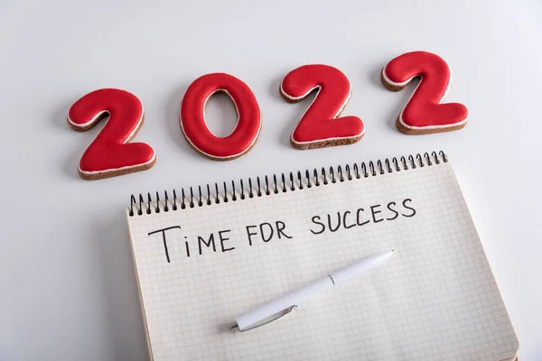 Σημειωματάριο Επιγραφή Χρόνος Για Την Επιτυχία Στυλό Και Αριθμούς 2022 — Φωτογραφία Αρχείου