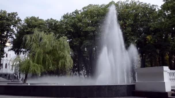 Der Brunnen auf dem Platz vor der Kirche — Stockvideo