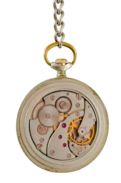 Mechanisme van oude zakhorloge aan een ketting — Stockfoto