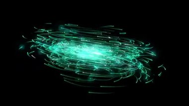 Siyah uzayda hareket eden yeşil dairesel parçacık - büyük veri teknolojisi bilgisayar hareketi grafik arkaplan kavramı