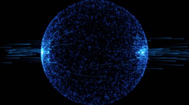 Blue planet sphere with electromagnetic field - computer illustration graphic technology background 