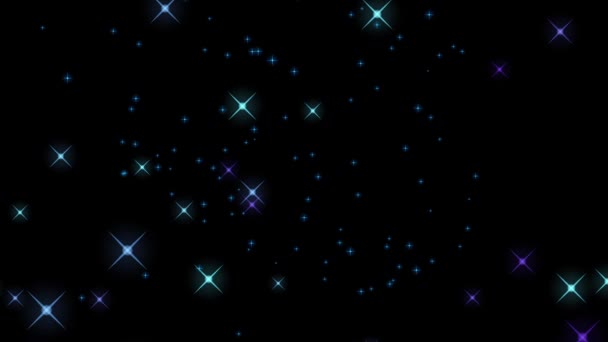 Étoiles brillantes bleu violet paillettes en arrière-plan espace noir - concept de célébration graphique de mouvement d'ordinateur