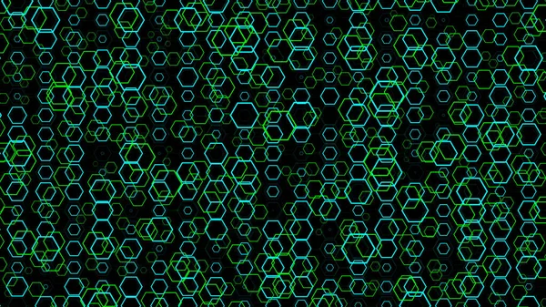 Futuristic Green Hexagon Shape Random Sizes Background Computer Illustration Graphic — 스톡 사진