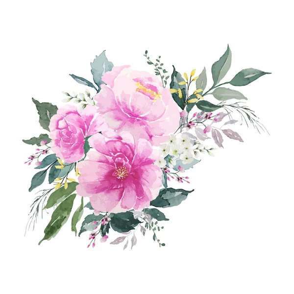 Vintage Blumen Strauß Mit Grünen Blättern Malerei Aquarell Illustration — Stockfoto