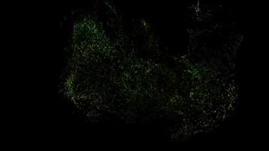 Akıcı hareket eden yeşil parçacık arkaplanı, bilgisayar hareketi grafik bilimi ve teknoloji arkaplanı