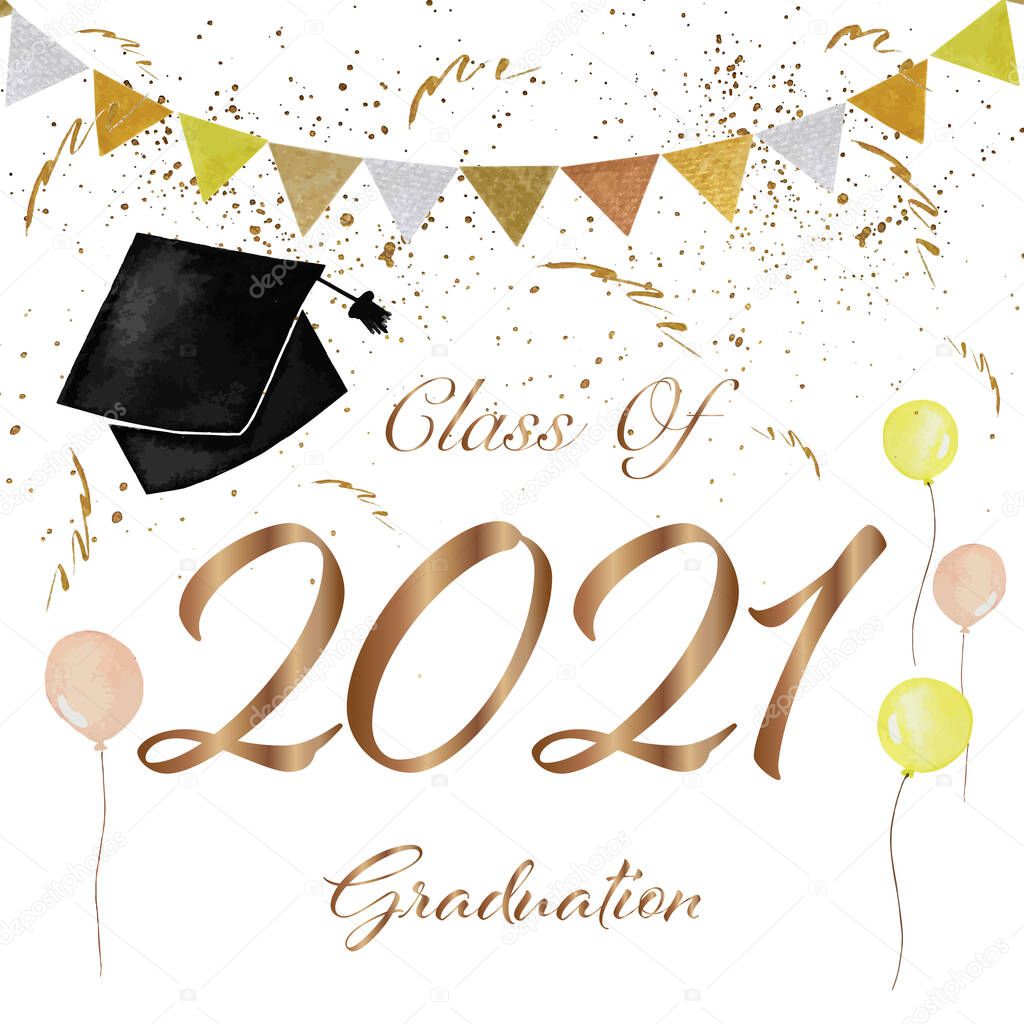 Class of 2021 graduation congratulation watercolor illustration background