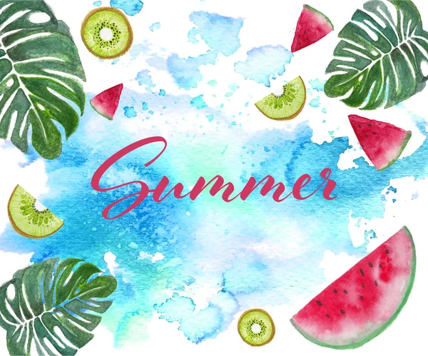 Summer Happy Holiday Watercolor Illustration Background — Stock Photo, Image