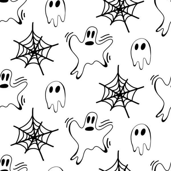 Vector Fantasma Halloween Teia Aranha Sem Costura Padrão Isolado Fundo — Vetor de Stock