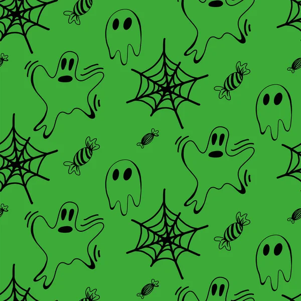 Fantôme Vectoriel Halloween Toile Araignée Motif Sans Couture Bonbons Isolé — Image vectorielle