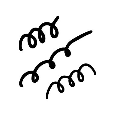 Bukleli konfeti kurdelesi. Dekorasyon için elle çizilmiş basit karalama elemanları. Elle çizilmiş soyut karalamalar. Beyaz arka planda izole bir skeç. Vektör illüstrasyonu.