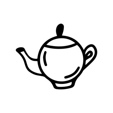 Vektör tek çaydanlık, kahve demliği ya da mutfak için güveç tepsisi. Sezonluk tasarım, tekstil, dekorasyon, çocuk oyun odası ya da tebrik kartı için komik ve şirin bir illüstrasyon. El çizimleri ve karalamalar Evde kalın.