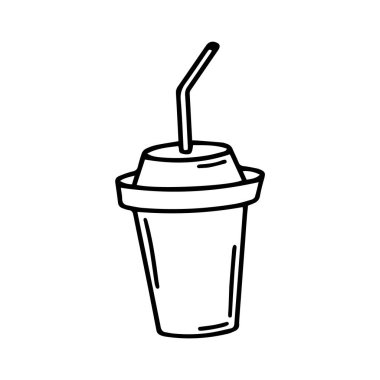 Tek elle bir bardak kahve, çikolata, kakao, americano ya da kapuçino çizdi. Doodle vektör çizimi. Kafedeki çay partisi için komik ve şirin bir illüstrasyon ya da evde kalmak. Beyaz arkaplanda izole