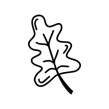 Beyaz arka planda izole edilmiş şirin karalama sonbahar meşe yaprağı. Boyama sayfası için el çizimi vektör çizimi ve yetişkinler ve çocuklar için sanat kitapları.