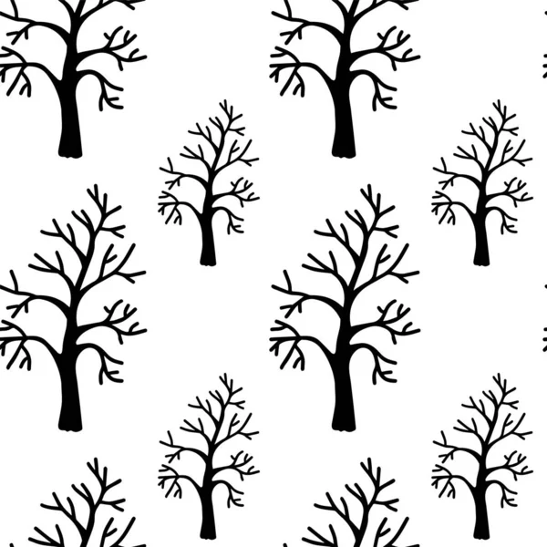 Vector Halloween Seamless Pattern Dry Tree Clipart Isolated White Background — Stock Vector