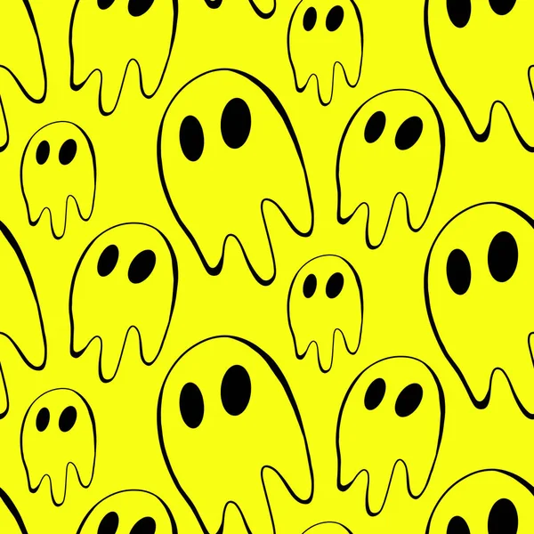 Vector Halloween Ghost Nahtlose Muster Isoliert Auf Gelbem Hintergrund Lustige — Stockvektor