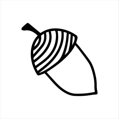 Beyaz arkaplan simgesinde izole edilmiş meşe ağacı meşesi palamudu. Mevsimlik tasarım, tekstil, çocukların oyun odası veya tebrik kartı, sonbahar ve cadılar bayramı resimleri. El çizimleri ve karalama.