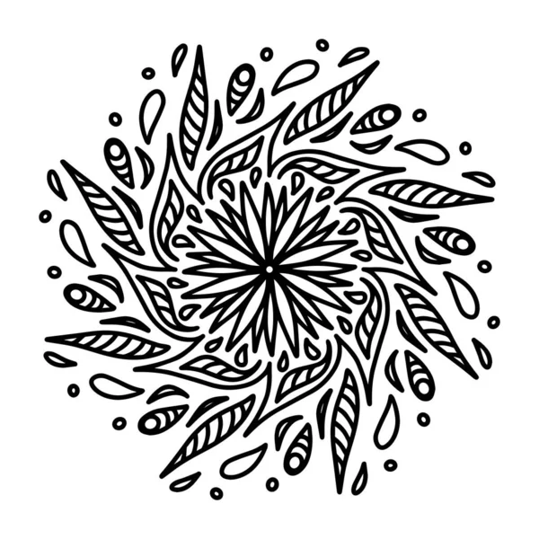 Floral Διάνυσμα Mandala Λουλούδια Και Φύλλα Στυλ Doodle Που Απομονώνονται — Διανυσματικό Αρχείο