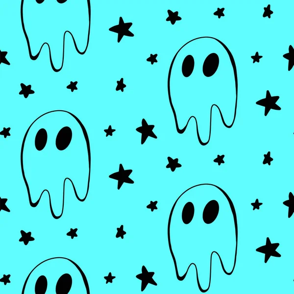 Vecteur Halloween Fantôme Étoiles Motif Sans Couture Fond Isolé Illustration — Image vectorielle