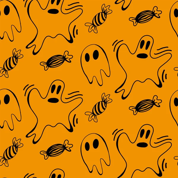 Vecteur Halloween Fantôme Bonbons Motif Sans Couture Fond Isolé Illustration — Image vectorielle