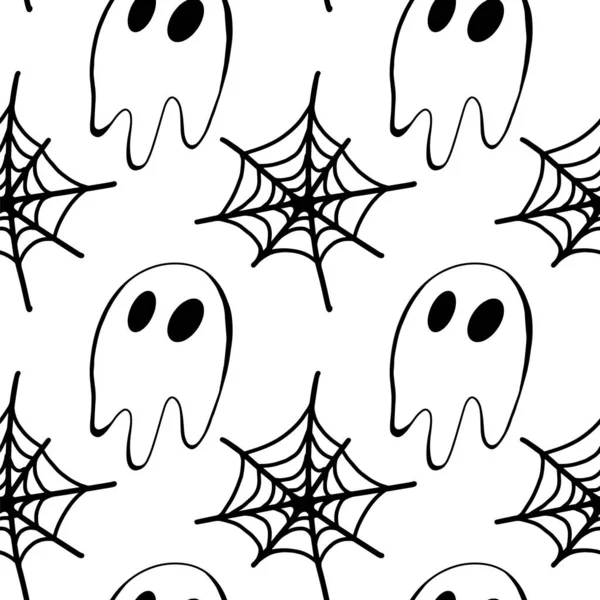 Fantôme Vectoriel Halloween Motif Sans Couture Toile Araignée Isolé Sur — Image vectorielle