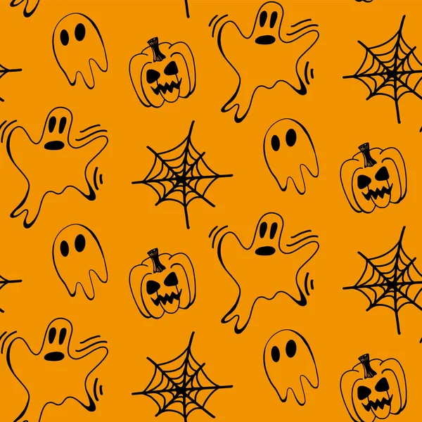 Fantôme Vectoriel Halloween Toile Araignée Motif Sans Couture Citrouille Isolé — Image vectorielle