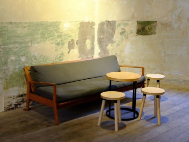 Sehpa ve koltuk duvar arka plan ile grup