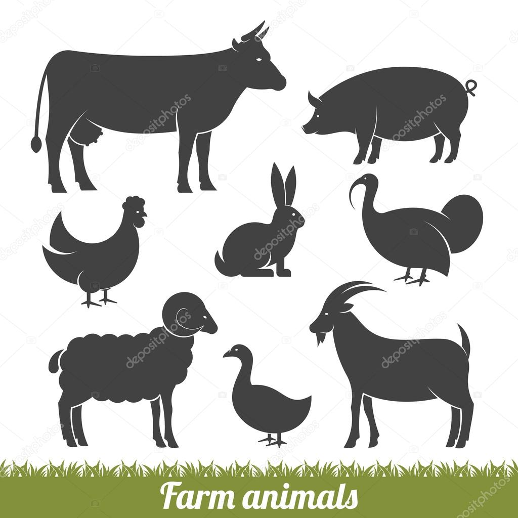 Set vector illustration of farm animals isolated on white background