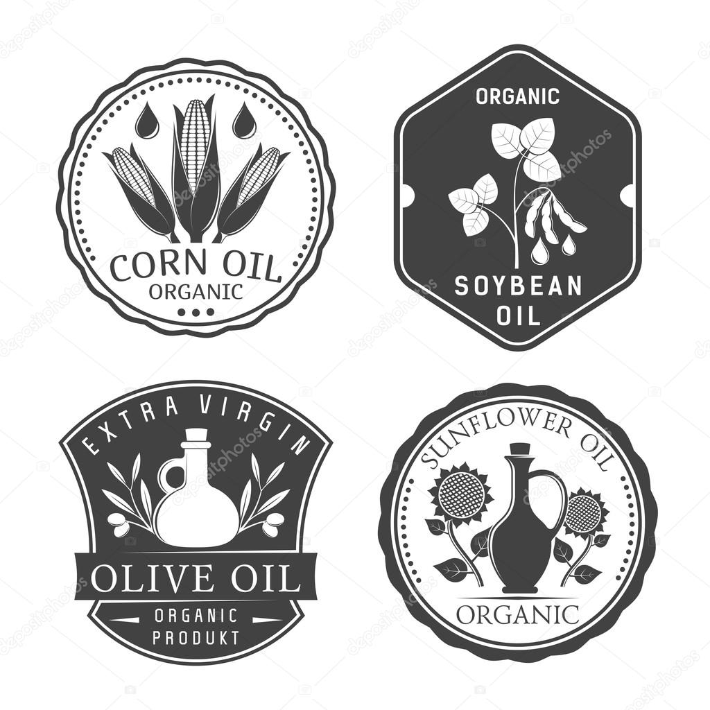 Vector illustration set of vegetable oils badges isolated on white background