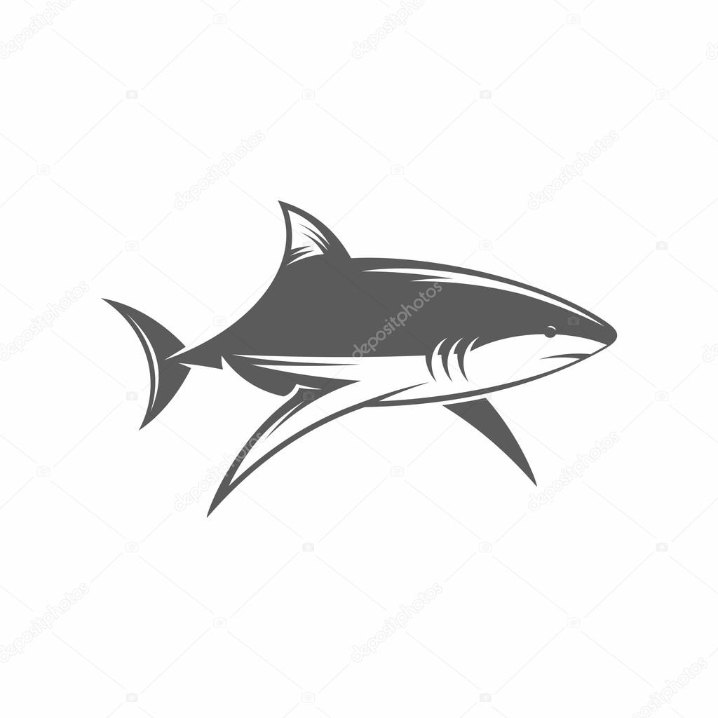 Shark in water black and white vector illustration