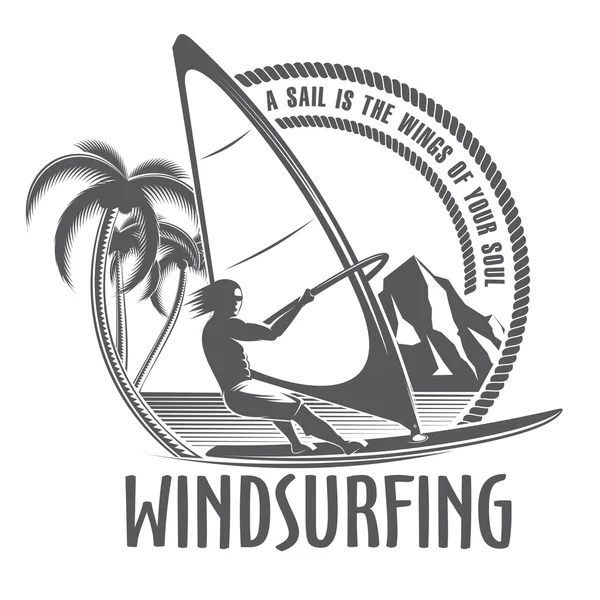 Windsurfing emblem on a white background — Stock Vector